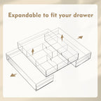 2 Pcs Acrylic Desk Drawer Organizer Maximum 12 x 18 x 2.1 Inch Expandable Drawer Organizer Trays with 8 Adjustable Compartments Desk Accessories for Makeup Silverware Office Bathroom