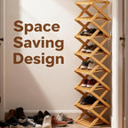 2/3/4/5/6/7/8/9 Tier Bamboo Folding Shoe Rack,2026 New Bamboo Foldable Shoe Rack,no Installation Required,Vertical Multi-Layered Organizer,Space-Saving for Entryways& Balconies (Brown, 8)