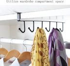 1 Pack Hanging Hooks Rack Under Cupboard Cabinet Cup Holder 6 Hooks Drilling Free Coffee Mug Holder Kitchen Utensil Storage Organizer Hook Rack (Black)