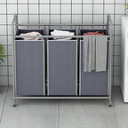 3-Bag Laundry Sorter Cart with Rolling Lockable Wheels, Removable Bags, 32.68 x 15.75 x 33.46 in, Black, Beige and Grey (Grey)