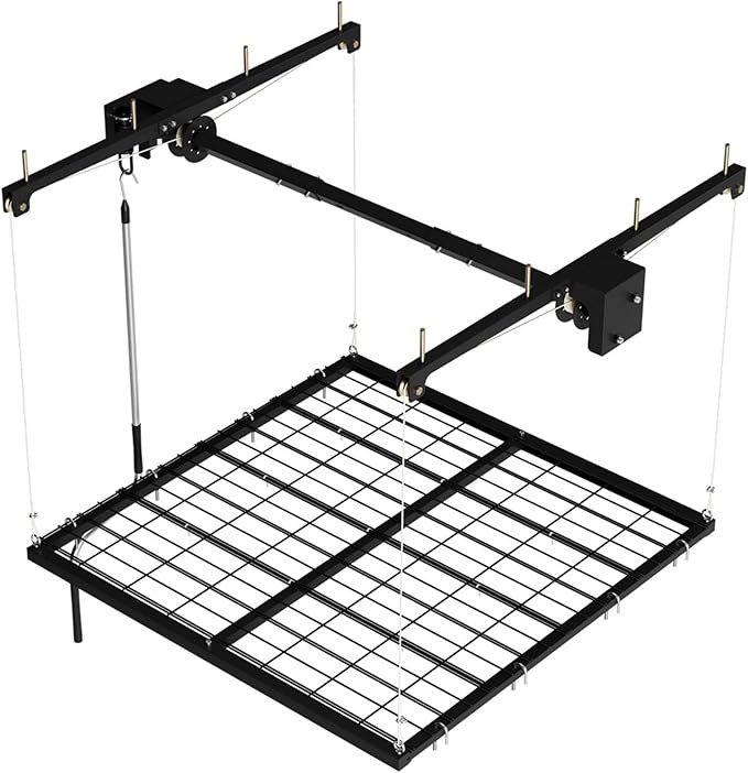 GAOMON Overhead Ceiling Storage Rack 4x4 ft,Heavy-Duty Carbon Steel Garage Lifting Rack with Manual Hand Crank, Adjustable Height, 350 Lbs Capacity, Maximizes Overhead Space for Garages, Basements