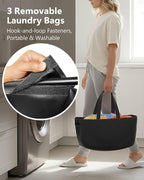 3 Section Laundry Sorter with Removable Bags, 120L Vertical Laundry Hamper with Shelf, Stackable Laundry Baskets organizer for Bathroom, Apartment, Dorm (Black, With Shelf)