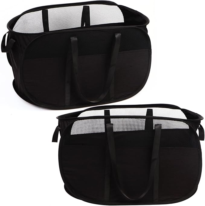 2 Pcs Collapsible Laundry Baskets, Tear Proof Pop Up Laundry Hamper with Dual Handles, Durable Foldable Laundry Basket, Easy to Carry Laundry Hamper for Home, Laundry Room, Bedroom, Dorm, Travel Black