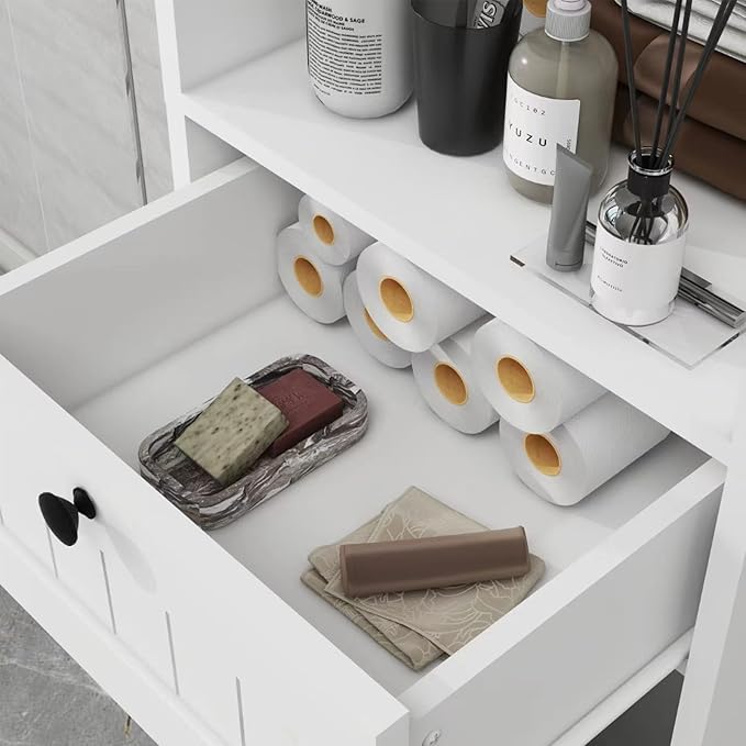 Compact Laundry Sorter Cabinet with Tilt-Out Basket Drawer White, Durable Easy to Assemble Space-Saving Design for Bathroom Laundry Room Balcony Narrow Spaces