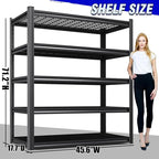5-Tier Heavy-Duty Steel Storage Shelving Unit (71”H x 46”W x 17.7”D), Adjustable Boltless Rack, 2500 lbs Capacity – Durable Organizer for Garage, Kitchen, Basement & Workshop Black