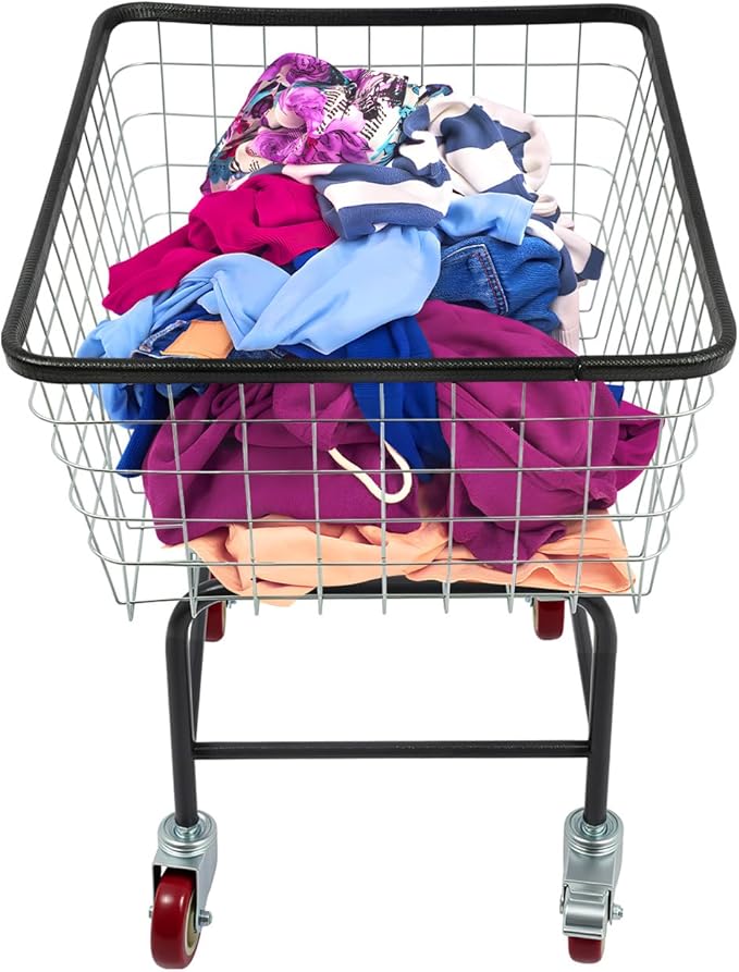 Heavy Duty Laundry Cart with Wheels - 110lbs Large Rolling Laundry Hamper Basket for Home, Bathroom, Commercial Use