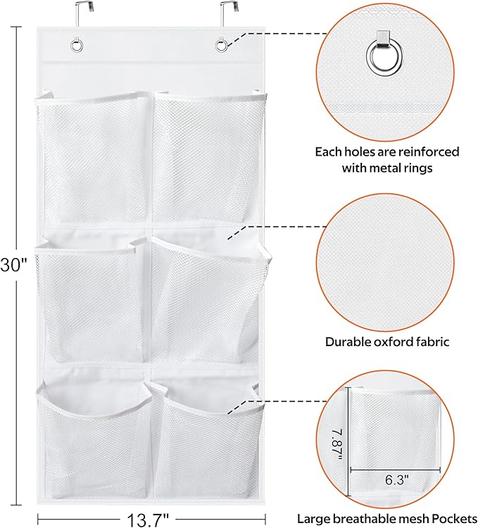 KIMBORA 2 Packs Narrow Over the Door/Wall Shoe Organizer Cruise, Small Hanging Shoe Rack for Closet with Clear Mesh Pocket for Bathroom, RV, Pantry, Camping (White)