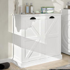 Tilt Out Laundry Sorter Cabinet with 2 Removable Liner Bags,Divided Laundry Hamper Cabinet with Semi-Circular Metal Handle and Barn Door for Space Saving (Style-01)