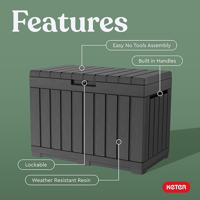 Keter Kentwood 50 Gallon Resin Deck Box-Organization and Storage for Patio Cushions, Throw Pillows and Garden Tools, Dark Grey