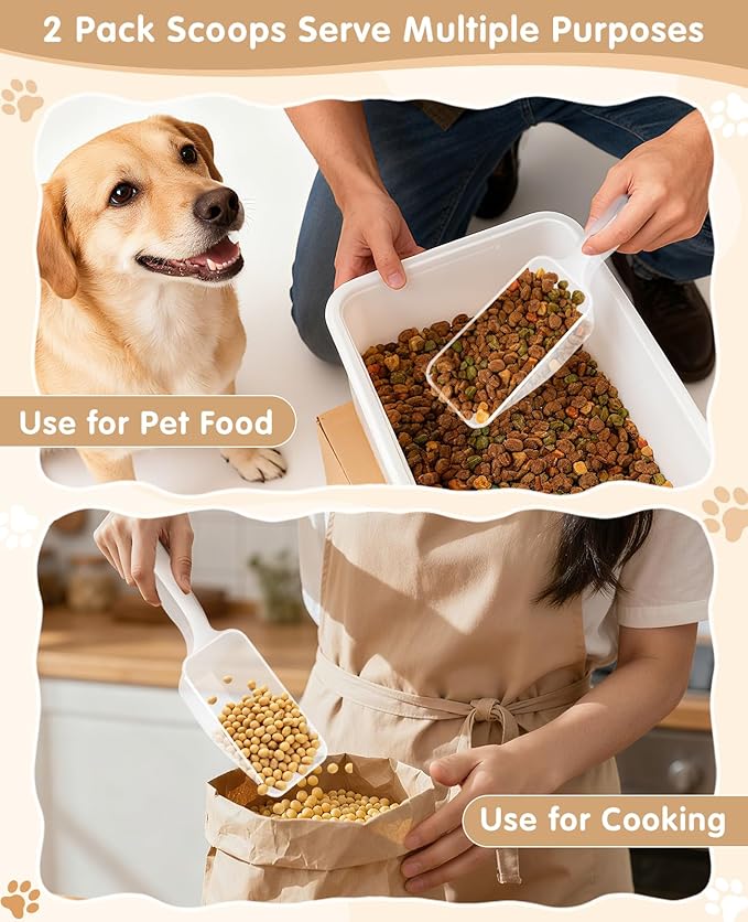2-Pack Dog Food Scoop 1 Cup, Plastic Pet Food Measuring Scoop With Measuring Lines (1/2 & 1 Cup Markings) for Dogs, Cats, Fish, Bird（Transparent