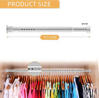 1.3 Inch Diameter Closet Rods for Hanging Clothes 17-28 Inch Adjustable, Metal Heavy Duty Closet Pole, Silver Closet Bar for Hanging Clothes, Suitable for Closet, Wardrobes, Bathroom, Windows