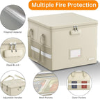 ENGPOW 5200°F File Box Fireproof Document Box with Lock,Heat Insulated Collapsible File Storage Organizer Box with Handle,Portable Home Office File Cabinet for Hanging Letter/Legal Size Folder, Beige