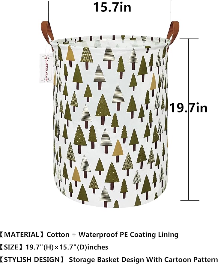QUEENLALA Large Storage Basket,Laundry Hamper/Bathroom/Home Decor/Collapsible Round Storage Bin,Boys and Girls Hamper/Boxes/Clothing(Green forest)