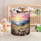 Spring Daisy Floral Collapsible Laundry Basket Large Laundry Hamper Waterproof Foldable Storage Bins Laundry Basket with Leather Handles Clothes Nursery Hampers