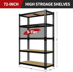 Heavy Duty Garage Storage Shelves, 2500 Lbs Capacity, 5-Tier Adjustable Storage Shelving Unit, 40" L x 20" W x 72" H Metal Shelving Racks for Kitchen Pantry Basement Bathroom Laundry