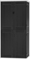 DWVO Outdoor Vertical Storage Cabinet with 4 Shelves, Waterproof Tall Plastic Storage Shed with 4 Adjustable Shelf, 30 cu. ft. Patio Tools Storage Box for Patio, Garden, Backyard, Deck, Dark Gray