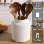 Farmhouse Ceramic Farmhouse Kitchen Utensil Holder for Countertop, Rustic Cooking Utensil Holder Crock Fit for Kitchen Counter. White 6.1 x 6.1 x 7 IN