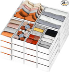 Criusia Drawer Organizer Clothes, 24 Pack Dresser Organizer Bins for Nursery Bedroom, Closet Organization and Storage Dividers for Clothing, Baby Clothes, Underwears, Socks (White)