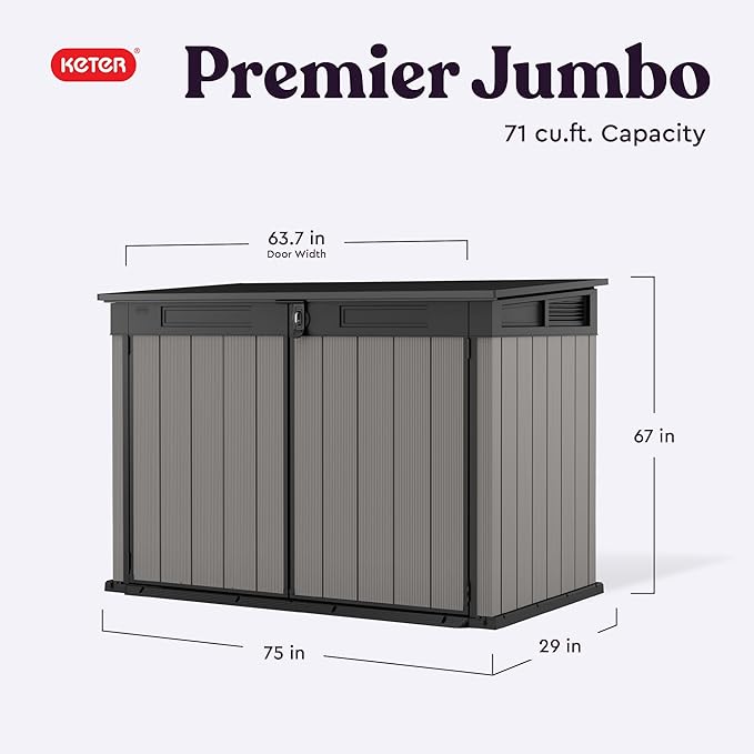 Keter Premier Jumbo 6.2 x 4.3 ft. Outdoor Resin Horizontal Storage Shed for Outdoor Yard and Garbage Bin Storage