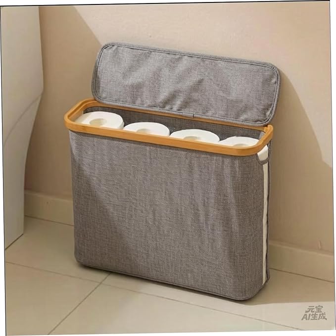 Toilet Paper Storage Basket with Lid Toilet Paper Storage with Lid 17.7x13.8x5.9 inch Waterproof Towel Free Standing Papers Container with Bamboo Frame and View Window