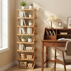 The 9-Tier No-Assembly Bamboo Rack, 3-9 Tiers Bamboo Shoe Rack, Foldable Bamboo Vertical Shoe Organizer, Multifunctional & Space-Saving, For Entryway, Closet, Corner, Bedroom, Hallway (Wood, 6Tiers)