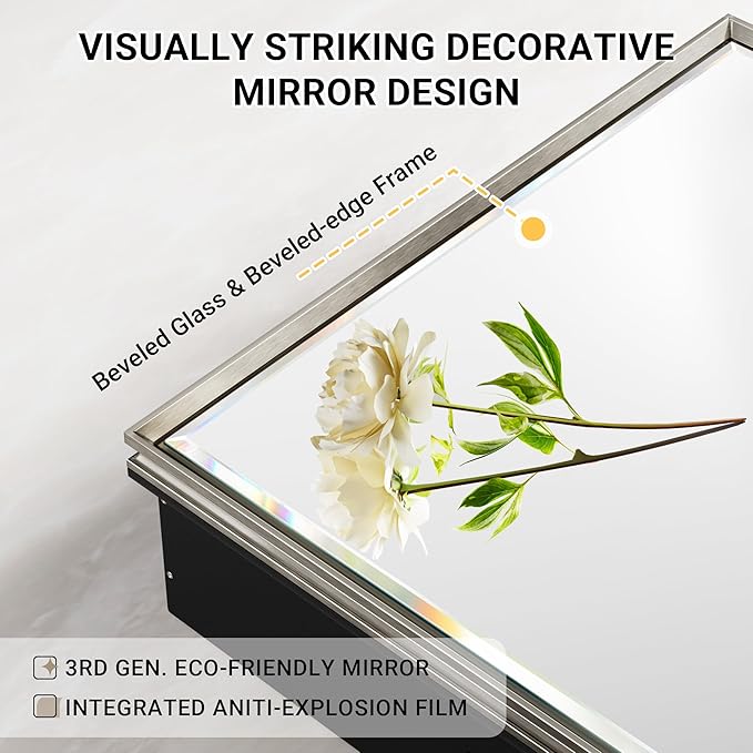 16x26 Pre-Assembled Bathroom Medicine Cabinet Mirror, Surface or Recessed Brushed Nickel Medicine Cabinet with Mirror & Rustproof Aluminum Frame, Beveled Bathroom Vanity Mirror with Storage