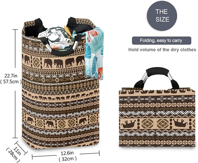 Ethnic African Elephant Laundry Basket for College Dorm,50L Collapsible Portable Laundry Hamper Storage Basket for Toys Clothes Organizer