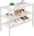 3 Tier Bamboo Shoe Rack for Closet Free Standing Wood Shoe Shelf Storage Organizer for Entryway Small Space Stackable 27"x11"x20" (White)