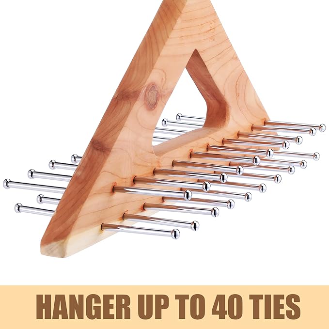 Leinuosen 2 Pack Cedar Tie Organizer Wooden Neck Tie Hook Organizer Storage up to 40 Ties Convenient Storage for Neckties, Belts, Hats