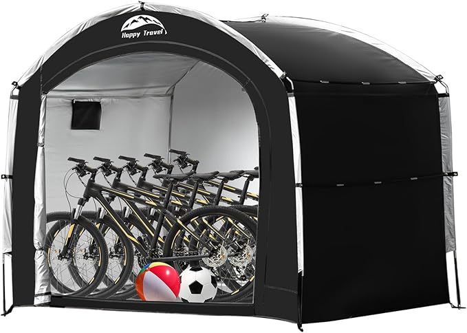 Happy Travel Bike Storage Tent Shed, Outdoor Waterproof Bicycle Covers Shelter with Window for 2/3/4/6/8 Bikes,Oversized Outside Portable Sheds for Lawn Mower,Garden Tools