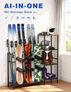 sogiv 4-Tier Freestanding Snowboard Rack, Ski Storage Rack, Ski Holders, Floor Stand Ski Organizer, Ski & Snowboard Rack Organizer for Garage, Home, Basement, Shed Ski Enthusiasts