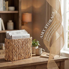 Toilet Paper Storage, Handwoven Toilet Paper Baskets with Handle for 9 Standard Rolls, Large Water Hyacinth Magazine Holder Narrow Wicker Trash Can for Bathroom Accessories