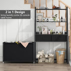 Laundry Hamper Laundry Basket with 3 Section Pull-Out Rolling Bags & 2-Tier Storage Shelf, Laundry Sorter for Organization and Storage with 2 Drawers for Laundry Room, Bathroom