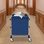 Commercial Laundry Cart with Wheels,Folding Laundry Hamper Cart,Heavy Duty Rolling Laundry Basket with Large Capacity,Laundry Sorter Trolley for Home Hotel Apartment (Blue, 23.62 * 19.69 * 23.62in)