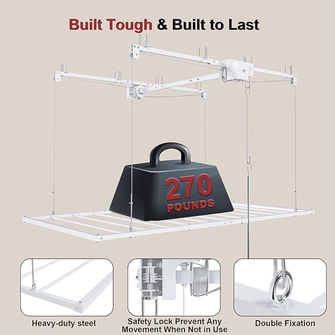 3x6 FT Overhead Garage Storage Rack for Ceilings, Heavy-Duty Metal Adjustable Ceiling Storage Racks with Safety Lock, 270LBS Mounted Rack, All-Steel Garage Organizer (3x6 FT)