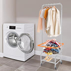 70"H Laundry Cart, Rolling Laundry Basket with Hanging Rack & Wheels, Metal Steel Wire Clothes Hamper with Storage Shelf for Homes, Hotels, Bathrooms & Commercial Laundry, 110lbs Capacity (C)