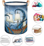 Sea Monster Octopus Collapsible Laundry Basket Large Laundry Hamper Waterproof Storage Bins with Leather Handles Clothes Nursery Hampers for Bathroom Bedroom Toy Organizer, Nautical Theme