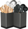 Suli Utensil holder, Kitchen Utensil Organizer for Corner Countertop,Extra Large Silverware Organizer with 3 Compartments,Farmhouse Decor, Iron, Grey