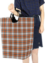 Orange Plaid Laundry Basket for College Dorm,50L Collapsible Portable Laundry Hamper Storage Basket for Toys Clothes Organizer