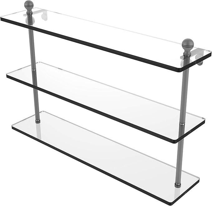 Allied Brass MA-5/22 Mambo Collection 22 Inch Triple Tiered Glass Shelf, Matte Gray