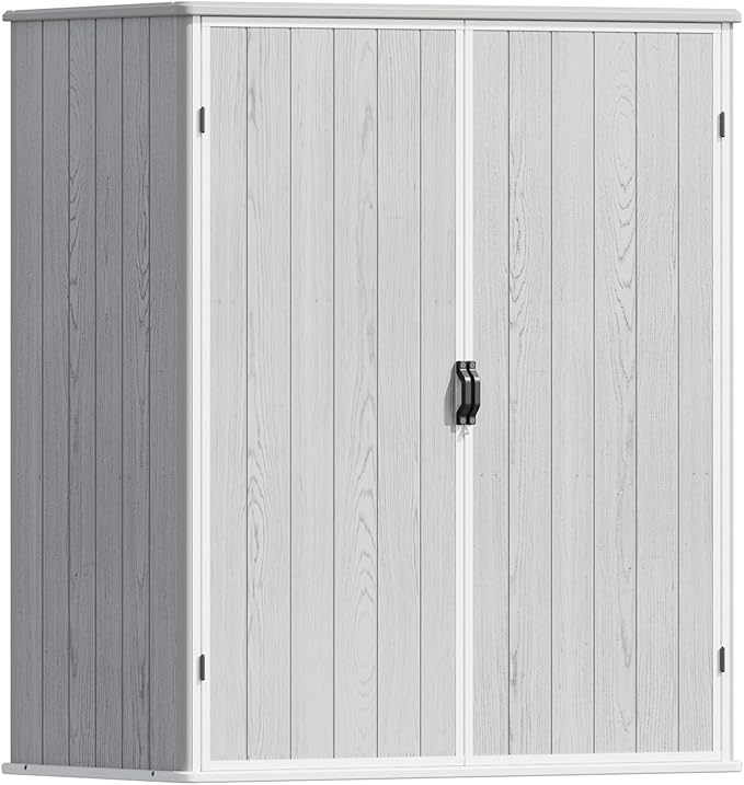 Patiowell 5x3 FT Resin Outdoor Storage Shed with Floor, Plastic Waterproof Outdoor Storage Cabinet, Garden Organizer Shed with Lockable Door for Patio Furniture, Pool Accessories, Light Gray