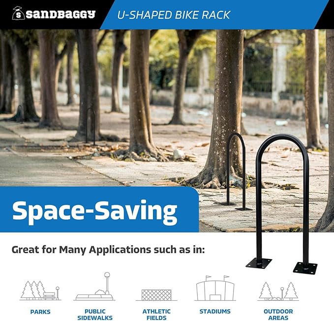 Sandbaggy In Ground Bike Rack | U Shaped, Commercial, Outdoor, 1 Loop, Steel | Black, 14.5" x 34" (1)