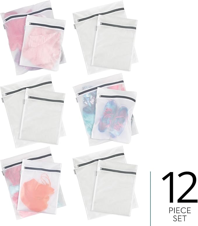iDesign Medium and Large Laundry Delicates-Set of 12-White Mesh Wash Bags M12