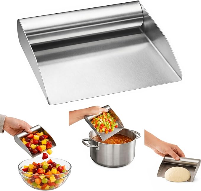 HIC Kitchen Food Scoop, 18/8 Stainless Steel, Wide Mouth, For Transferring Chopped Ingredients And Scraping Pastry Dough, 6-Inch