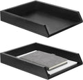 2 Pcs Wooden Letter Trays Wood Letter-Size Desk Organizer Heavy Duty 2 Tier Stackable Supports Paper Tray Desktop Drawer Organizer File Folder Magazine Office Accessories (Black)