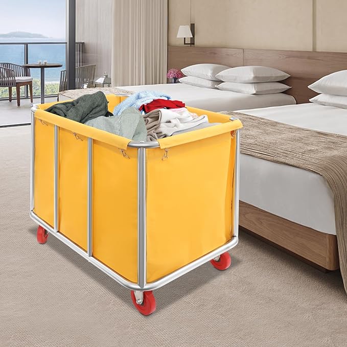 Commercial Laundry Cart with Wheels, Laundry Hamper Cart,Heavy Duty Rolling Laundry Basket with Large Capacity,Laundry Sorter Trolley for Home Hotel Apartment (Yellow, 35.43 * 25.6 * 31.5in)