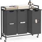 VASAGLE Laundry Sorter, 43.5 Gal. (165 L) Laundry Hamper Basket with 3 Compartments, Rolling Cart with Wheels, Shelf, Removable Bags, Pockets, Slate Gray and Charcoal Gray UBLH031G01