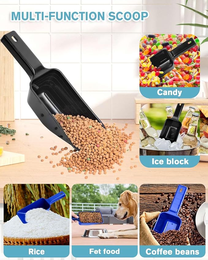 2 Cup Dog Food Scoop(2 Pack), Plastic Pet Food Scoop with Measuring Lines for Accurate Pet Food Portions,Dishwasher Safe (Black and Blue)