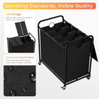 Laundry Sorter 4 Sections 48 Gal, Rolling Laundry Basket with Lockable Wheels and Lid, Laundry Hamper with 4 Separated Removable Bags Dirty Clothes Hamper for Laundry Room Organizer, Black