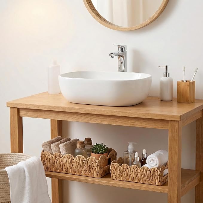 3Pack Toilet Paper Basket for Organizing Scalloped Edge Wicker Basket with Handles Toilet Tank Paper Holder Storage for Bathroom Bedroom Countertop Shelf Decor(Natural Color,Water Hyacinth)